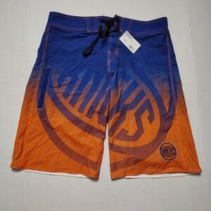 New York Knicks Blue Orange Gradient Board Shorts Men's 34 Swim Trunks NWT
